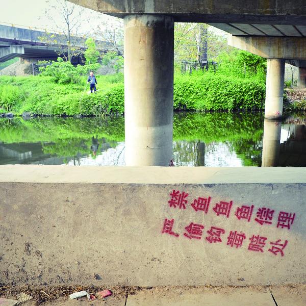 茶山高教園高速路橋下在一組禁釣標(biāo)語前一人在悠哉的釣魚;“嚴(yán)禁”二字,禁得了什么?.JPG 茶山高教園高速路橋下在一組禁釣標(biāo)語前一人在悠哉的釣魚;“嚴(yán)禁”二字,禁得了什么?.JPG